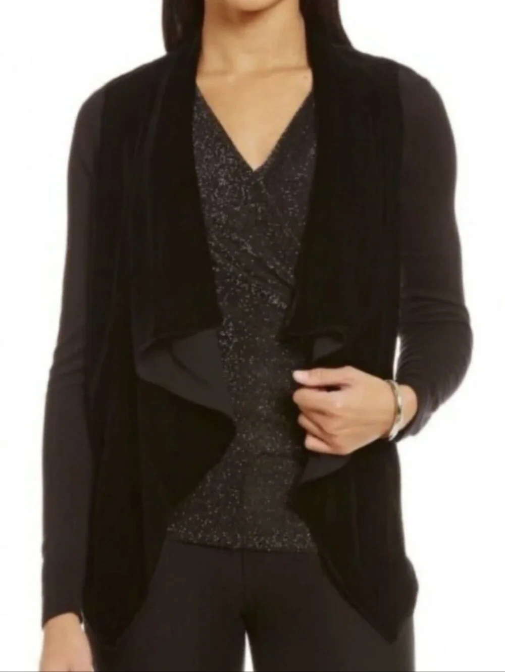 Michael Kors Black Draped Open-Front Velvet Mixed Media Sweater Cardigan 3X